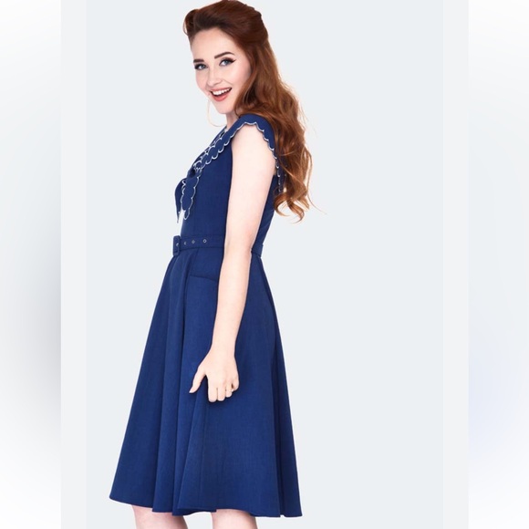 Voodoo Vixen Curve Nautical/Scallop Collar/Retro Flare Dress - Picture 4 of 8